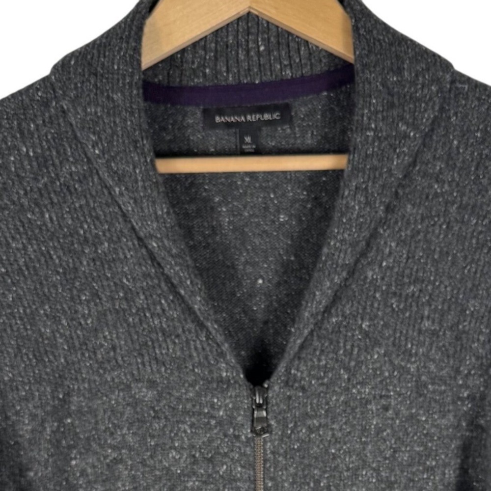 Banana Republic Wool Full Zip Shawl Collar Cardigan Sweater Mens XL Gray Marled